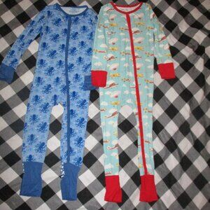 2 LAREE + CO  bamboo convertible zipper footie Airplanes & Octopus